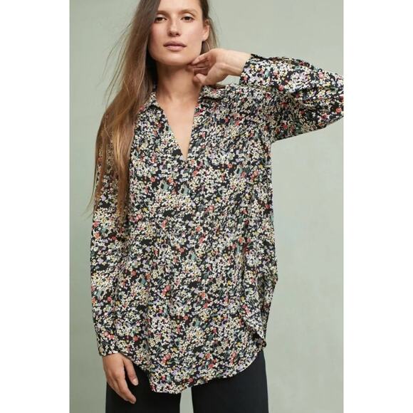 Anthropologie Maeve Matilda Floral Pin Tuck Pleats Button Up Blouse Top Shirt XS - Picture 2 of 11